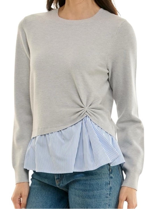 Nanette Lepore Sweaters - Nanette Lepore Long Sleeve Twist Knot Twofer Sweater in Grey/Blue/White Womens M